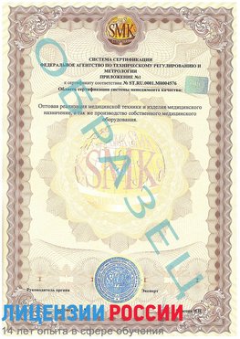 Образец сертификата соответствия (приложение) Лыткарино Сертификат ISO 13485